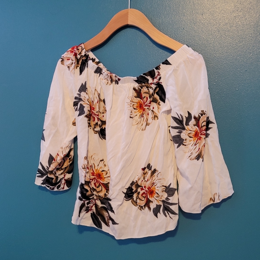 Off the shoulder white top with flowers